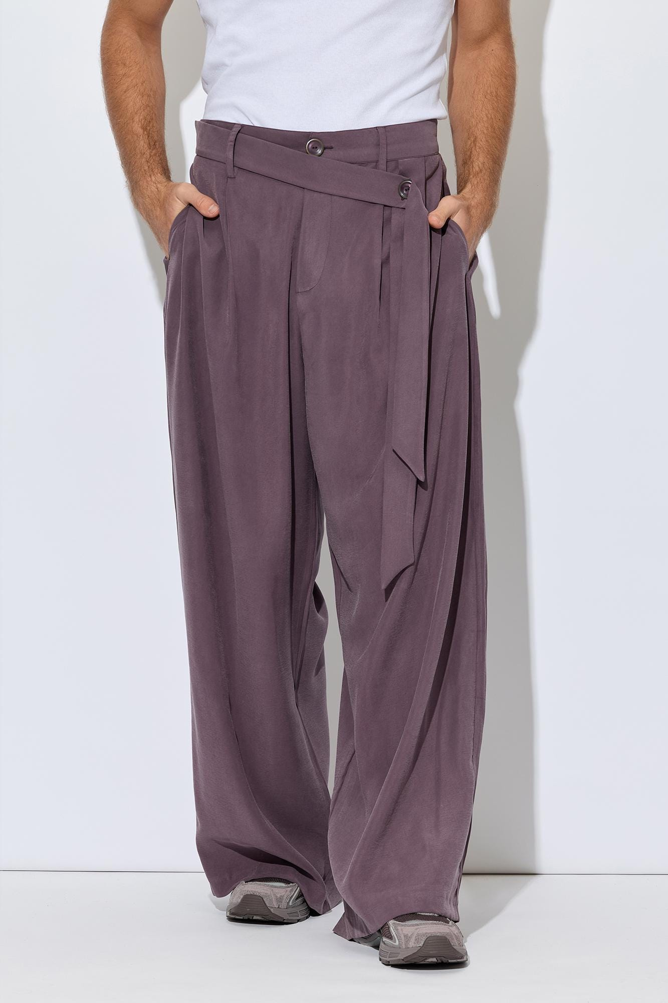 Dusty Plum Modal Wrap Waist Wide Leg Pants