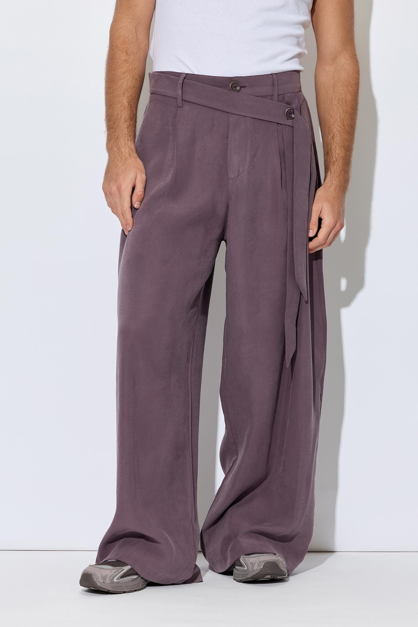 Dusty Plum Modal Wrap Waist Wide Leg Pants - Image 2