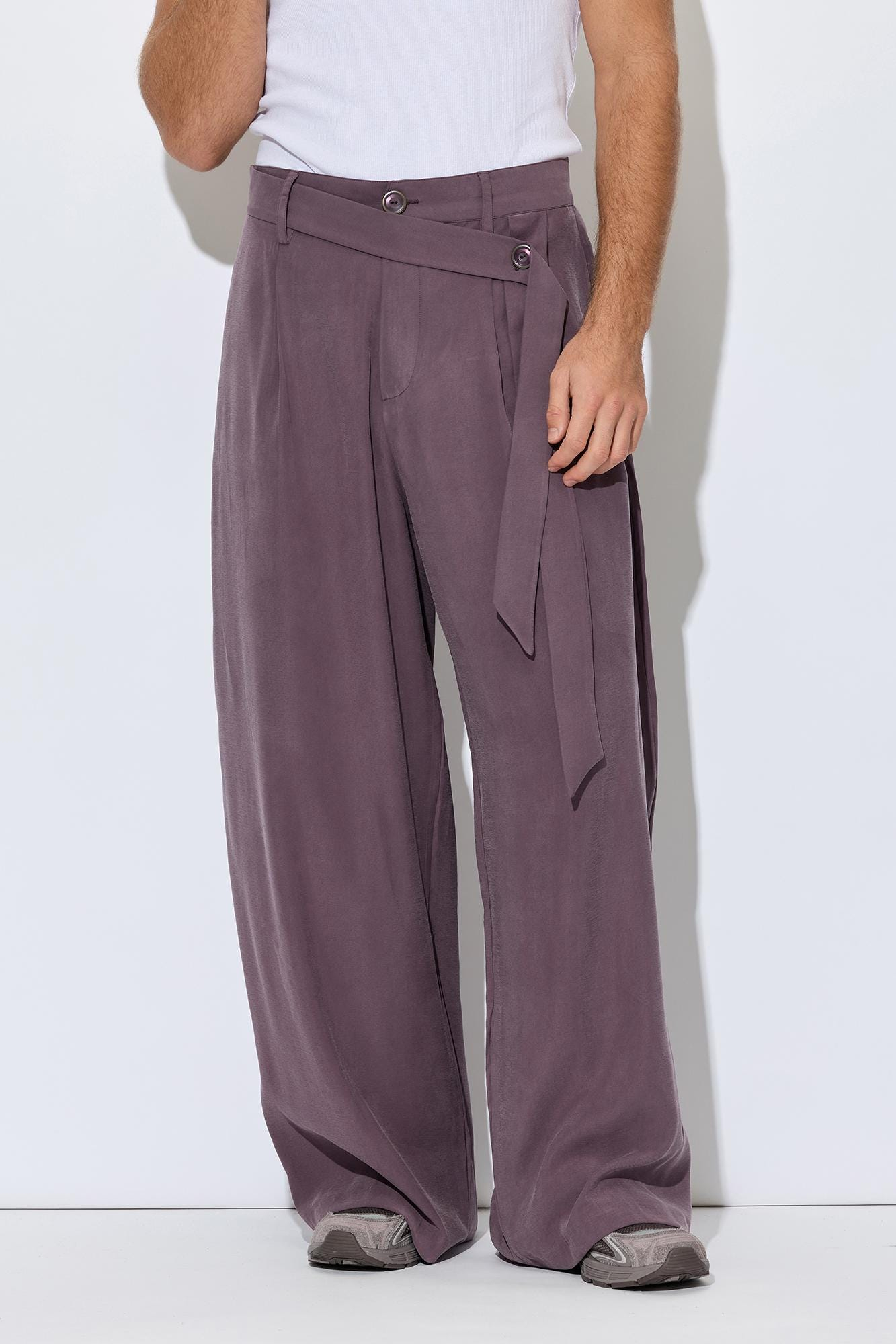 Dusty Plum Modal Wrap Waist Wide Leg Pants - Image 3