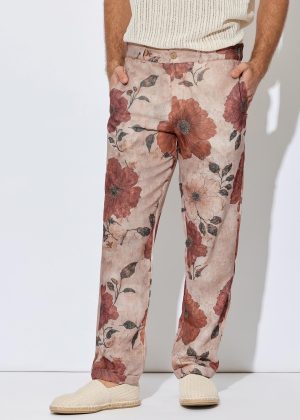 Vintage Blush Floral Linen Blend Straight Leg Pants