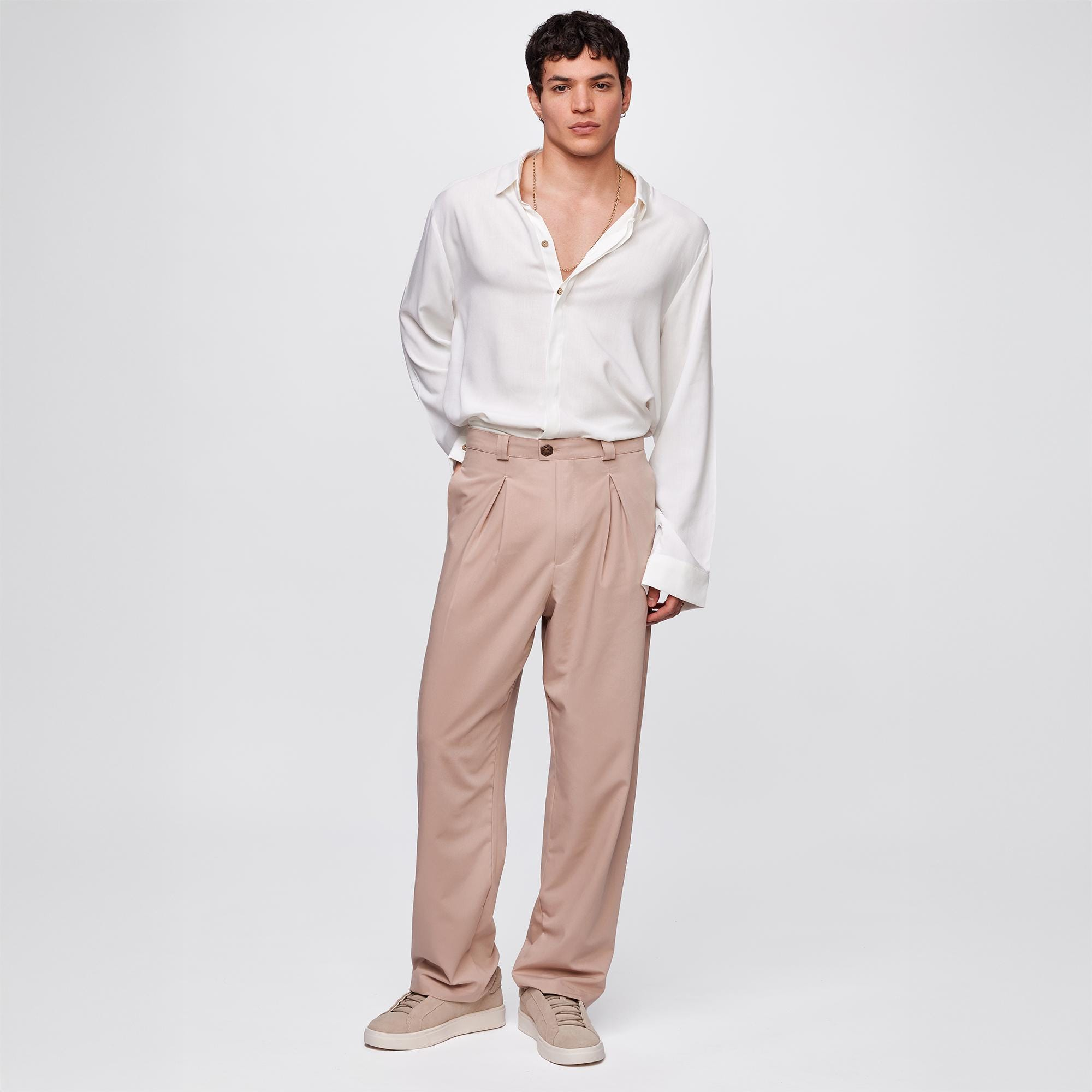 Dusty Blush Polyviscose Pleated Wide Leg Pants - Image 2