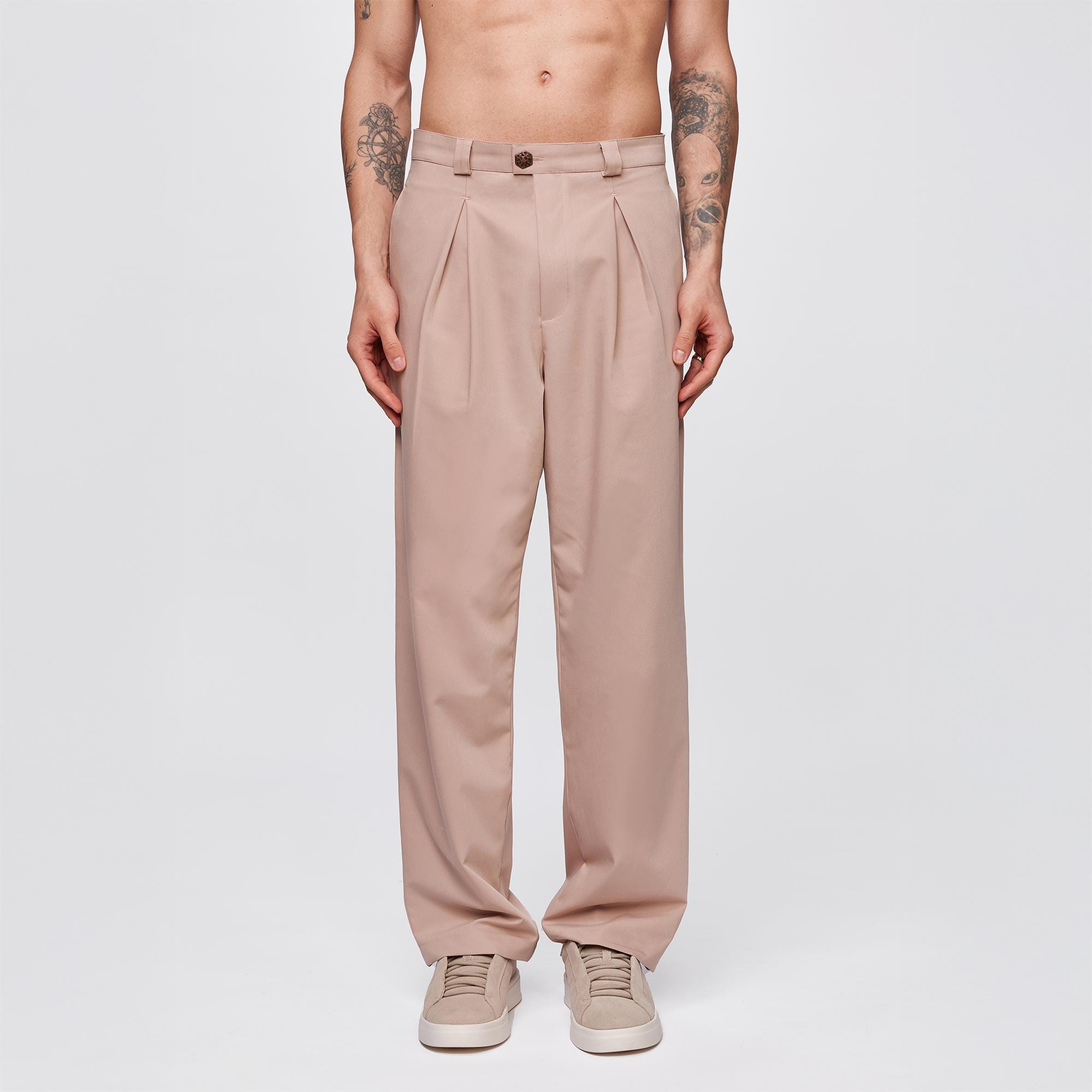 Dusty Blush Polyviscose Pleated Wide Leg Pants