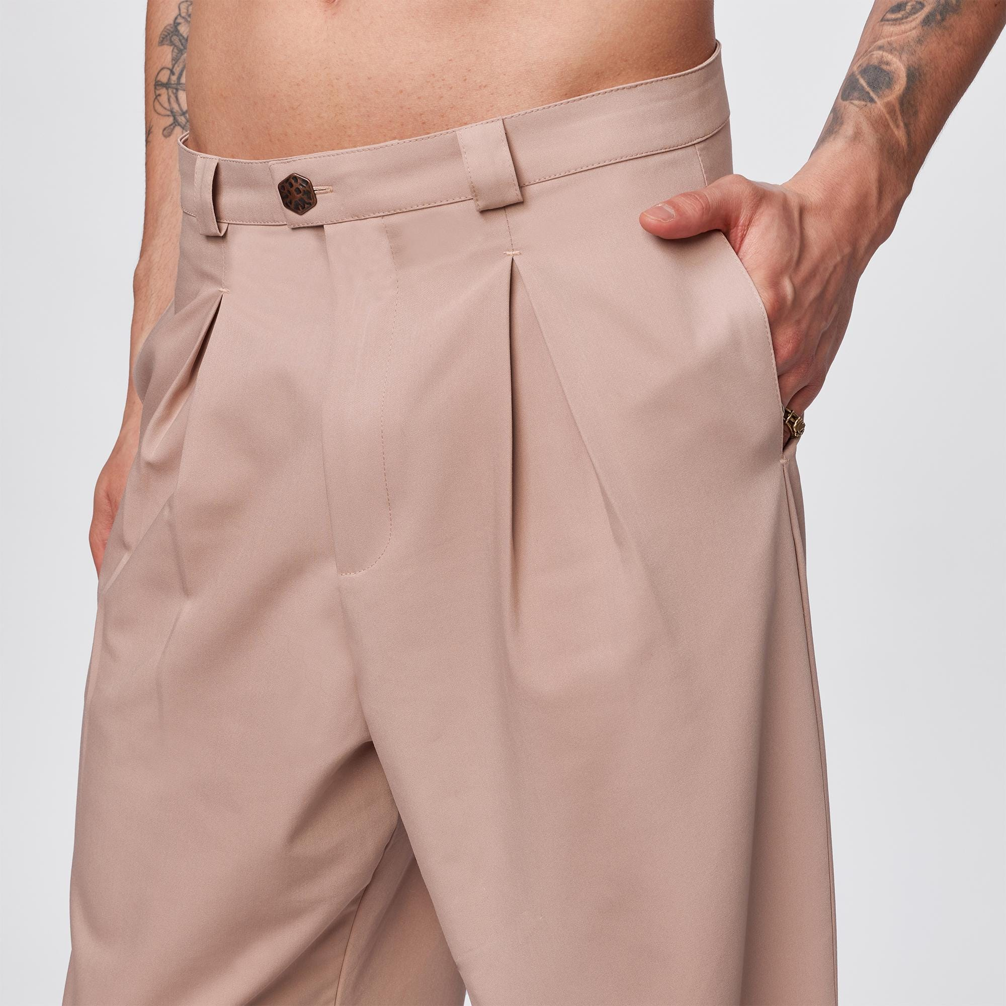 Dusty Blush Polyviscose Pleated Wide Leg Pants - Image 3