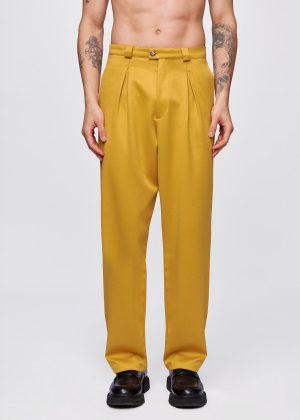 Mustard Yellow Pleated Wide Leg Pants