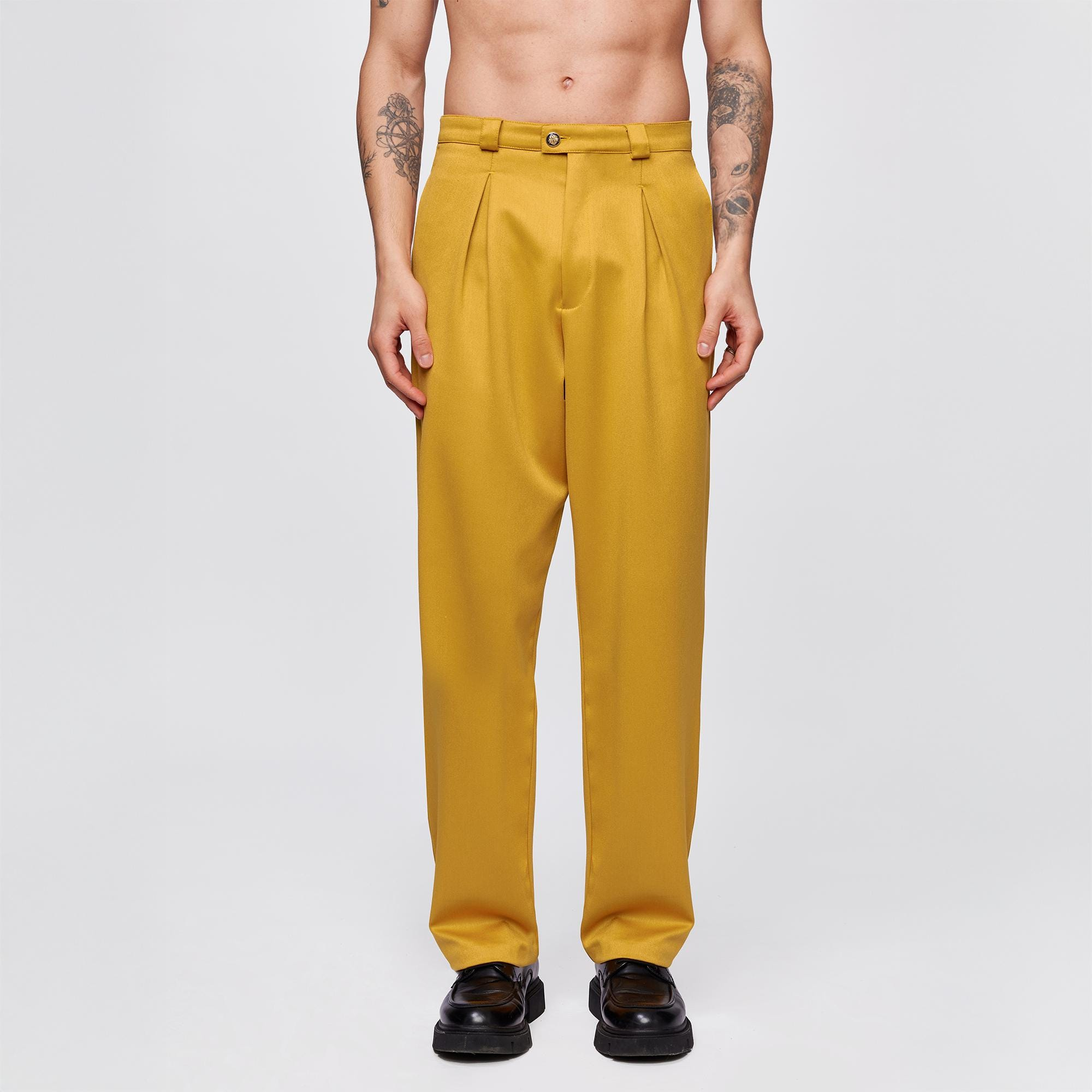 Mustard Yellow Pleated Wide Leg Pants