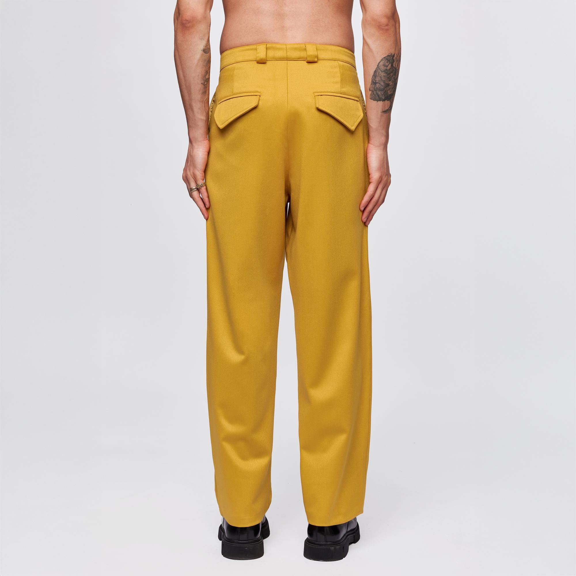 Mustard Yellow Pleated Wide Leg Pants - Image 4
