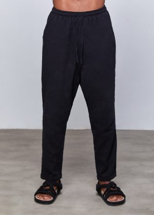 Black Linen Drop Crotch Tapered Pants